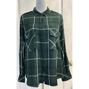 Sanctuary Anthropologie Womens Plaid Boyfriend Shirt Sz M Snap Button Up Pockets